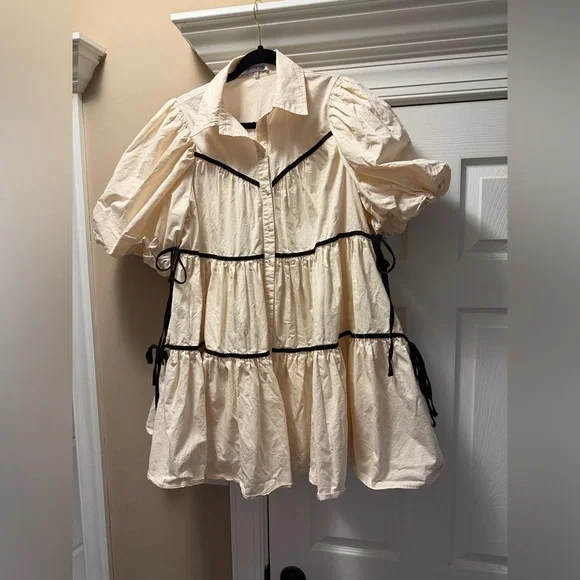 SOFIE THE LABEL lena shirt dress in natural L side ties no flaws, smoke or pets - Picture 3 of 5